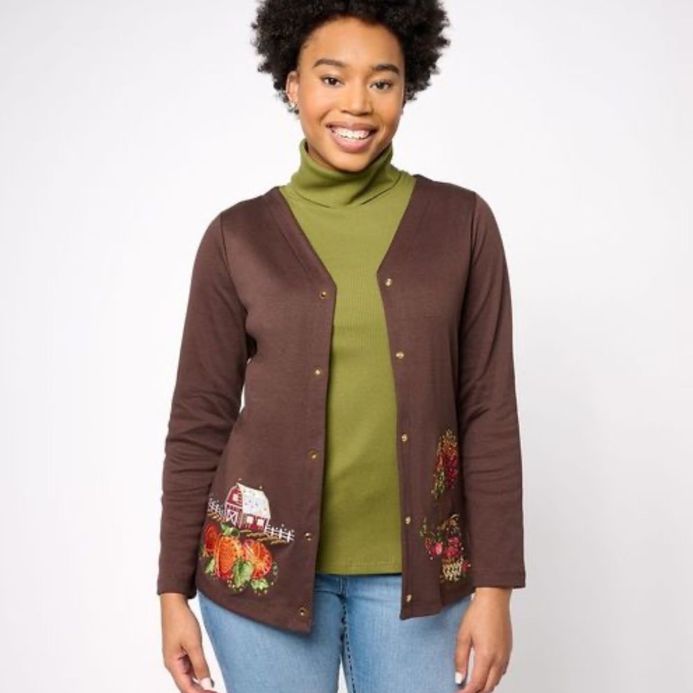 Quacker Factory Brown Harvest Knit Cardigan Sweater